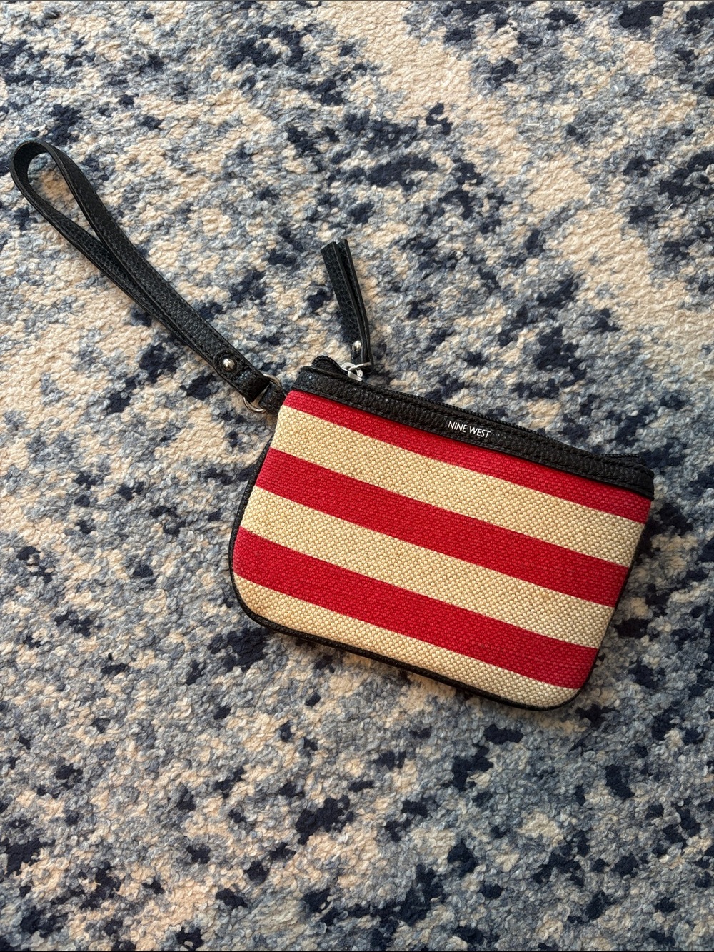 Nine West Red and Cream Striped Wristlet Clutch with Black Trim